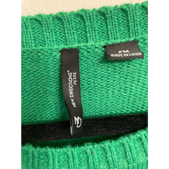 New Directions Green Bah Humbug Christmas Sweater Sz PM Knit Top - Picture 5 of 8
